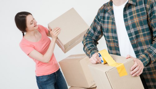 Packed household items prepared for same day removals in a Harrow property